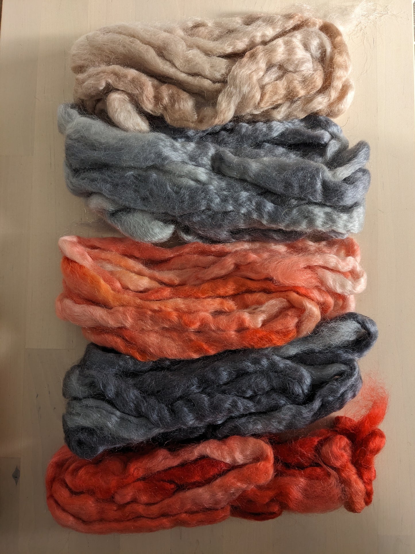 kid mohair/wool combed top, set of 5 20g, foggy fall