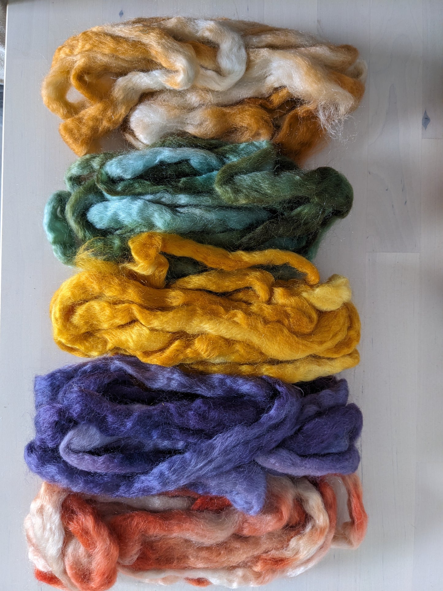 Kid mohair/wool combed top, set of 5 * 20g, maple tree