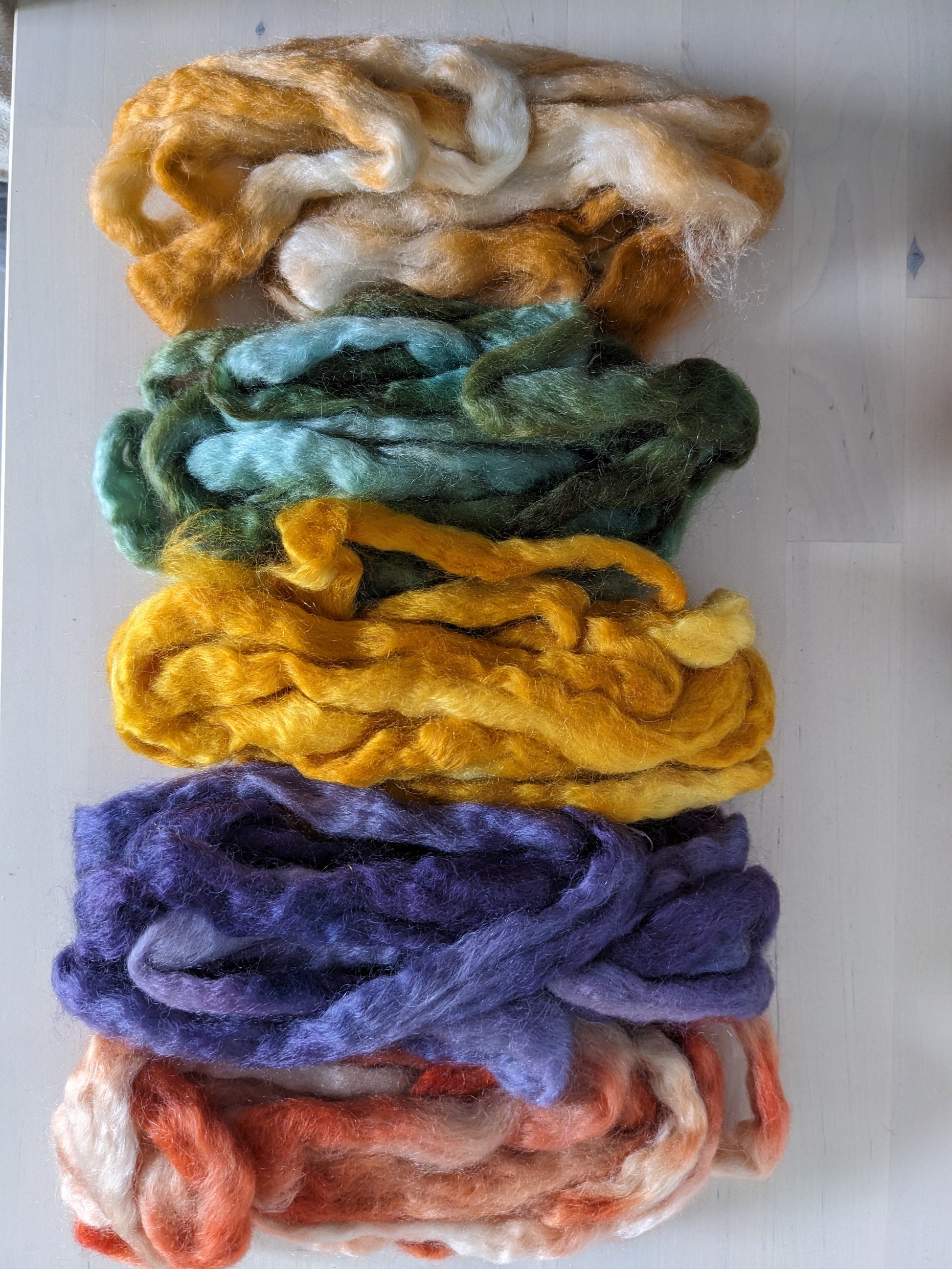 Kid mohair/wool combed top, set of 5 * 20g, maple tree