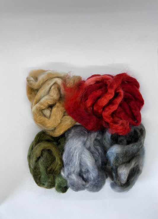 Kid Mohair/Wool Combed Top, Set of 5*10g, Winter Tree